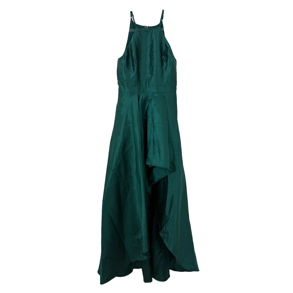 LULUS Broadway Show High-Low Gown S Emerald Green Woven Taffeta Fitted B80 - Picture 2 of 5